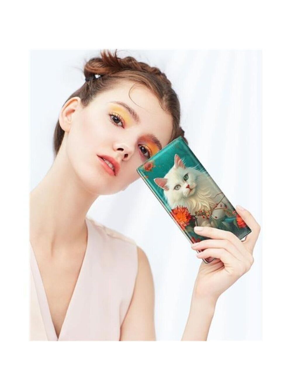 Women's Wallet, RFID Slim Wallets for women's Blue Elegant Cat Desing